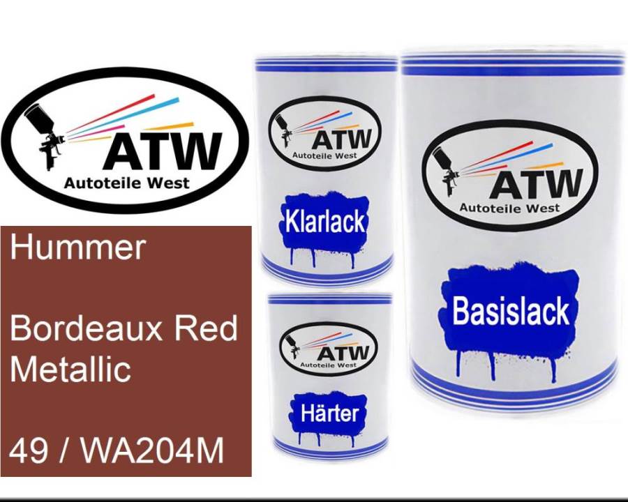 Hummer, Bordeaux Red Metallic, 49 / WA204M: 500ml Lackdose + 500ml Klarlack + 250ml Härter - Set, von ATW Autoteile West.